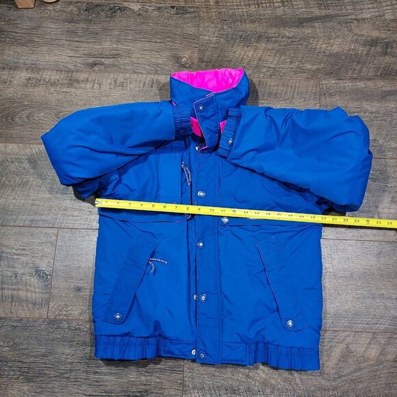 Ski Jacket Vintage CB Sports 1980s Skiing Blue Puffy Hot Pink Outerwear Small - Picture 2 of 9